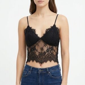 HYFVE Black Lace Bra Top S Lace & Sheer Accents Glamoratti Whimsigoth fairy y2k